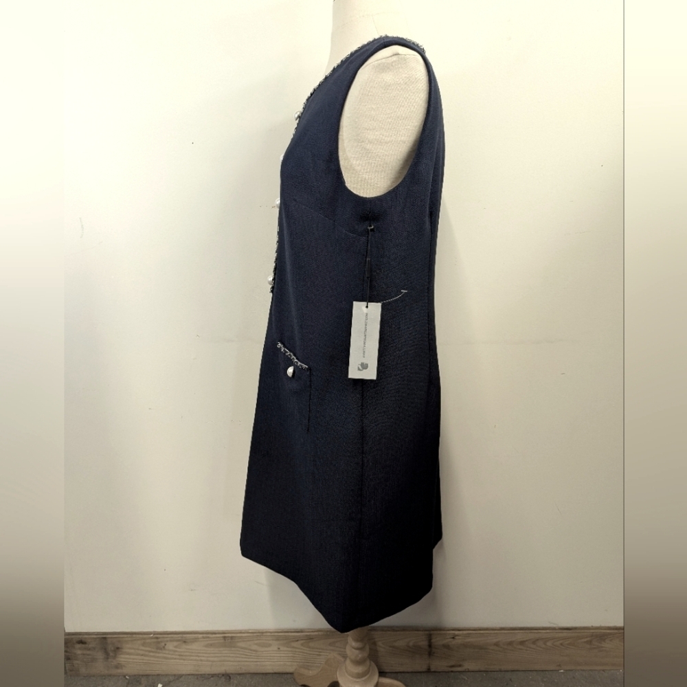 Karl Lagerfeld Elegant Navy Sleeveless Dress Shift Classic Chain Pearls 14 - Picture 11 of 17